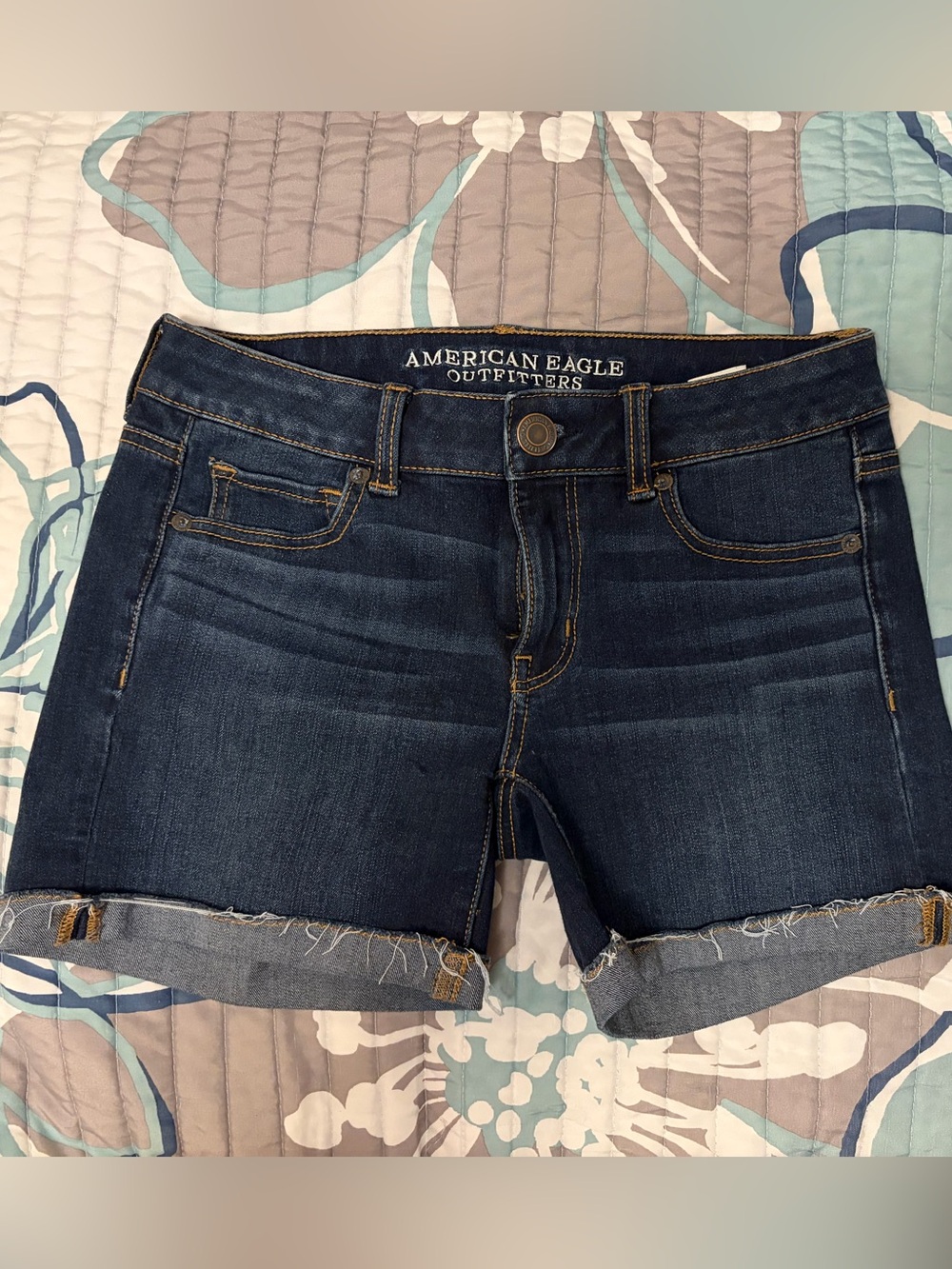 American Eagle Outfitters Dark Wash Rolled Hem Denim Shorts